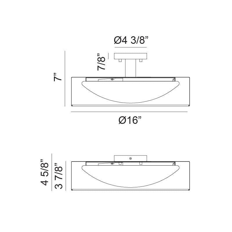 Matteo Lighting Dawson 16" LED Semi-Flush Mount – line drawing with dimensions