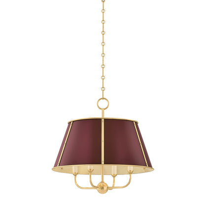 Hudson Valley Cambridge Chandelier Aged Brass, Soft Crimson