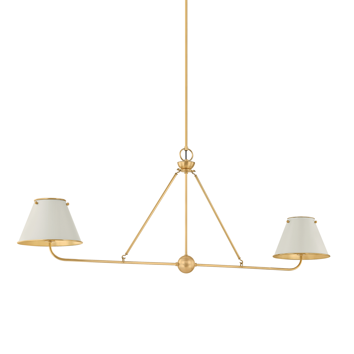 Hudson Valley Burghley 2-Light Linear Chandelier Aged Brass / Off-White with Off White