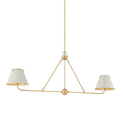 Hudson Valley Burghley 2-Light Linear Chandelier Aged Brass / Off-White with Off White