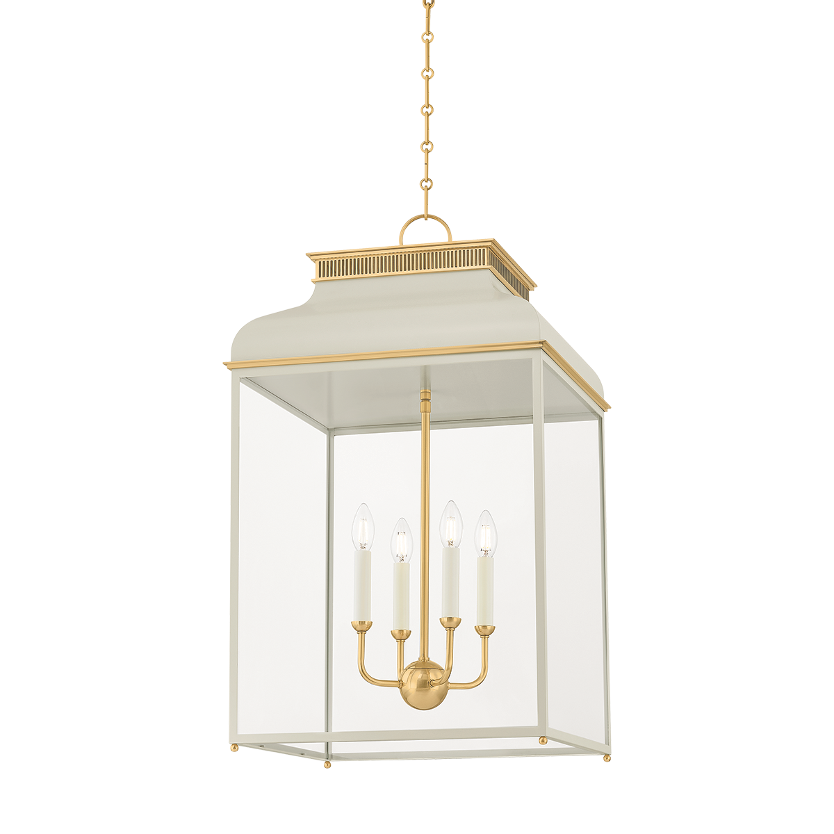 Hudson Valley Houghton 19" 4-Light Lantern Aged Brass / Off-White with Off White