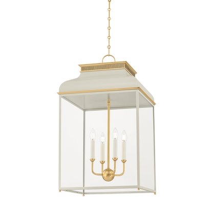 Hudson Valley Houghton 19" 4-Light Lantern Aged Brass / Off-White with Off White