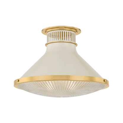 Hudson Valley Highclere 17.75" Flush Mount Aged Brass / Off-White with Off White