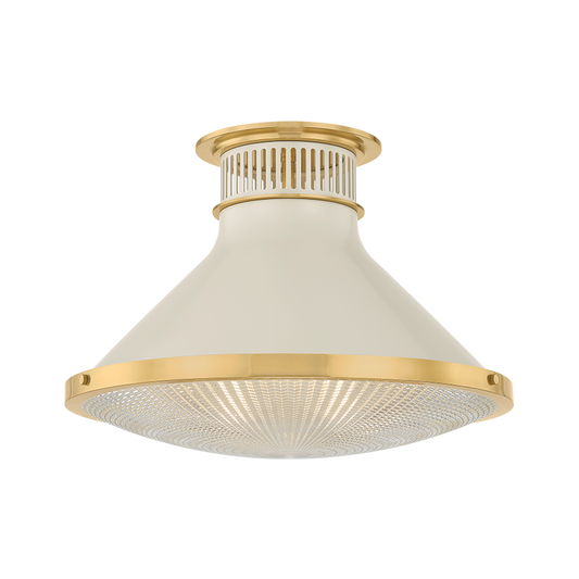 Hudson Valley Highclere 17.75" Flush Mount Aged Brass / Off-White with Off White