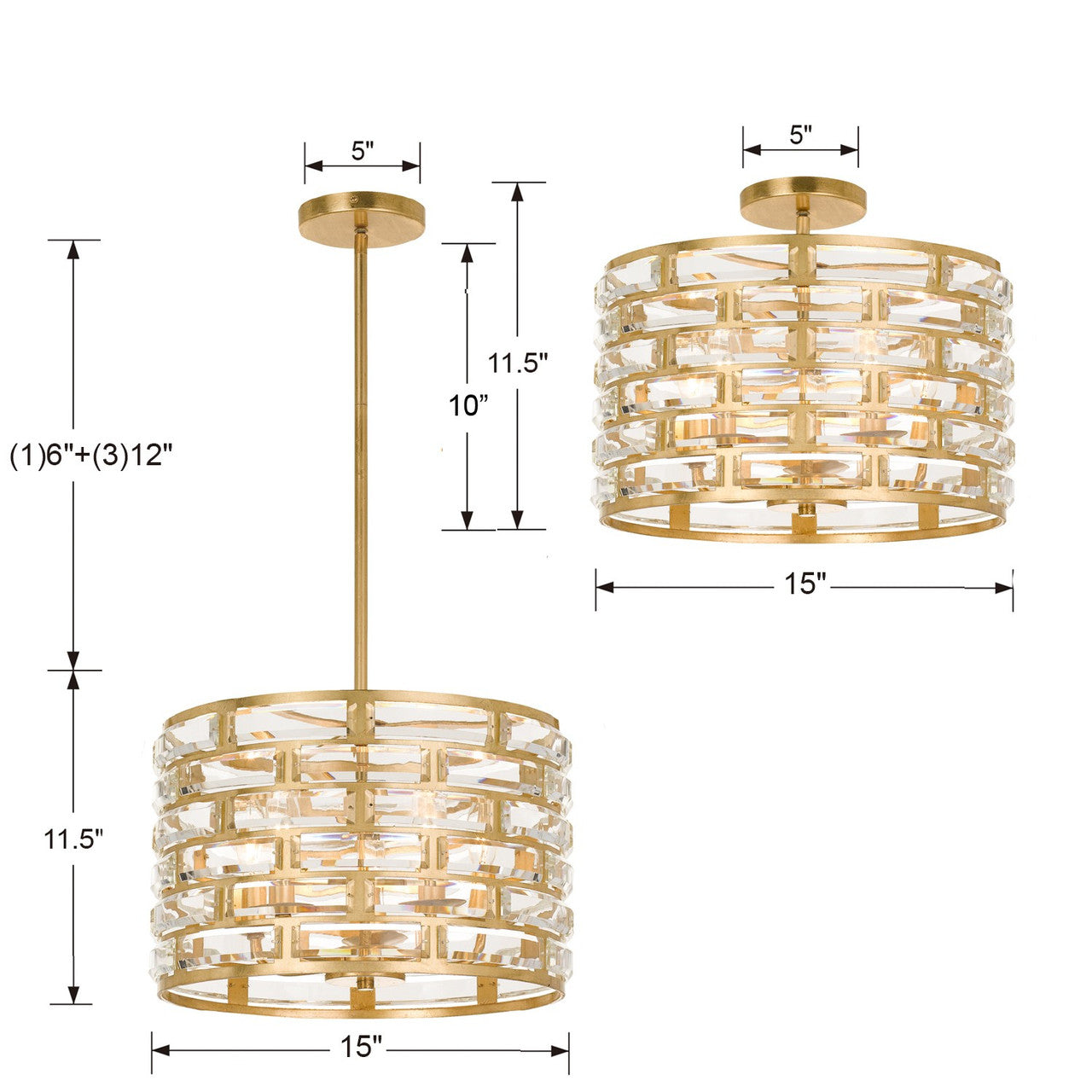 Crystorama Meridian Semi Flush Mount Antique Gold