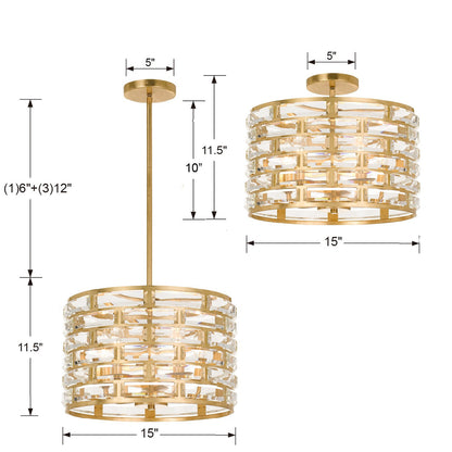 Crystorama Meridian Semi Flush Mount Antique Gold