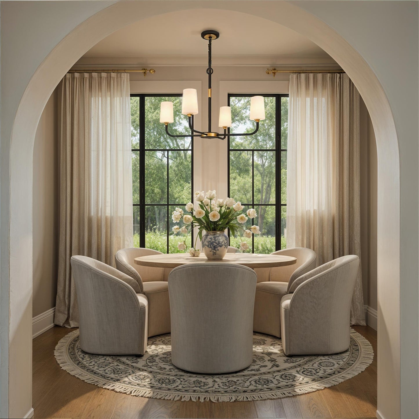 Niles 4 Light Black Forged + Modern Gold Chandelier