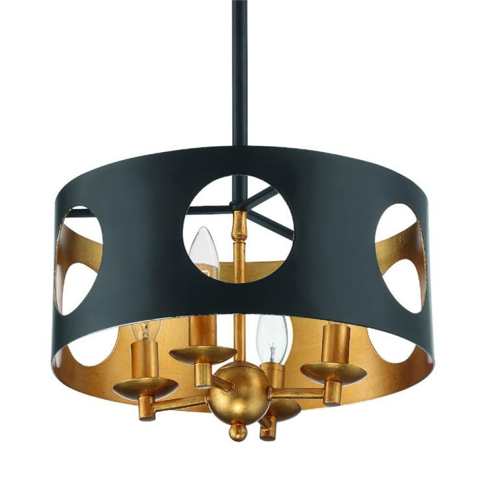 Crystorama Odelle Semi Flush Mount Black, Antique Gold