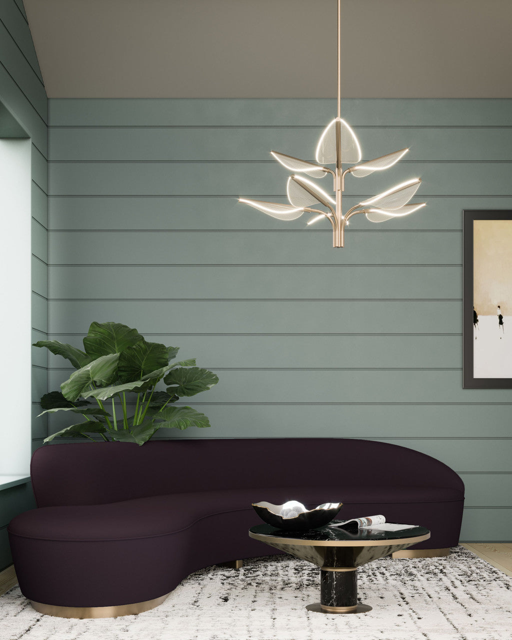 Flora Pendant, 1-Light, LED, Natural Brass, 31"D PD321132NB