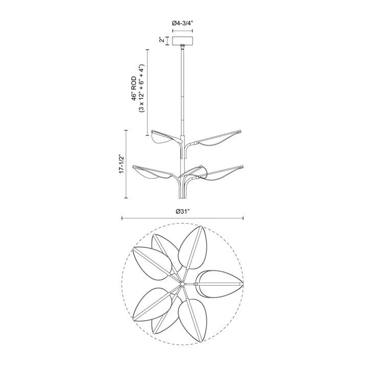 Flora Pendant, 1-Light, LED, Natural Brass, 31"D PD321132NB