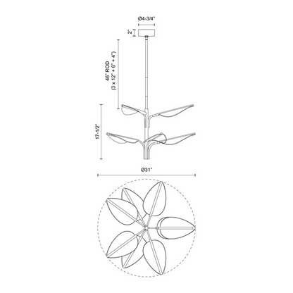 Flora Pendant, 1-Light, LED, Natural Brass, 31"D PD321132NB