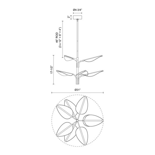 Flora Pendant, 1-Light, LED, Natural Brass, 31"D PD321132NB