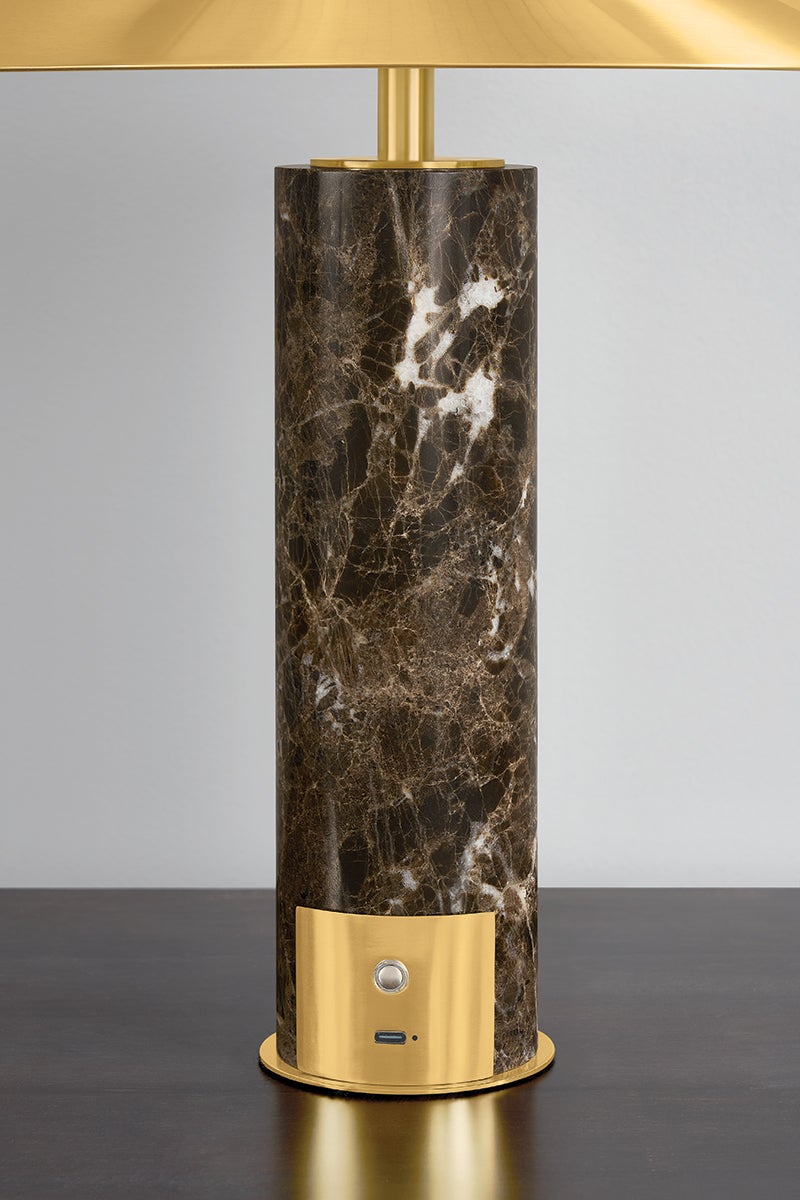 Hudson Valley Permont Table Lamp in Aged Brass, room setting