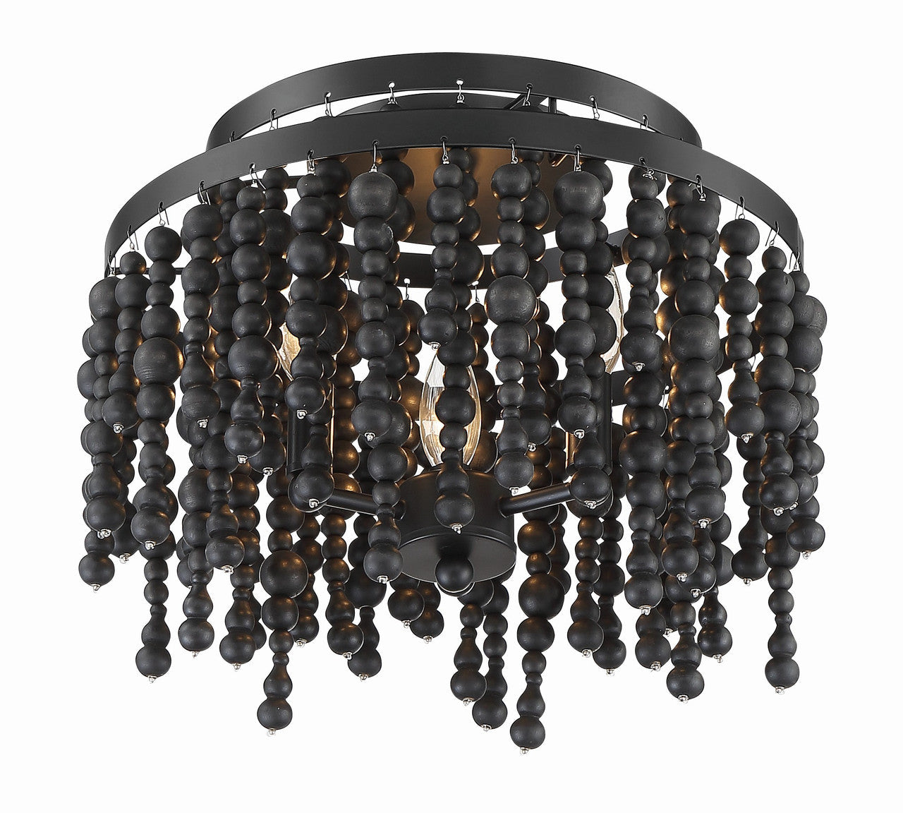 Crystorama Poppy Semi Flush Mount Matte Black, Black Wood Beads