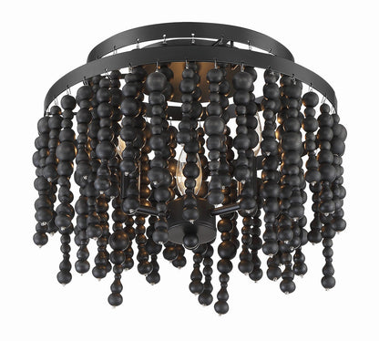 Crystorama Poppy Semi Flush Mount Matte Black, Black Wood Beads