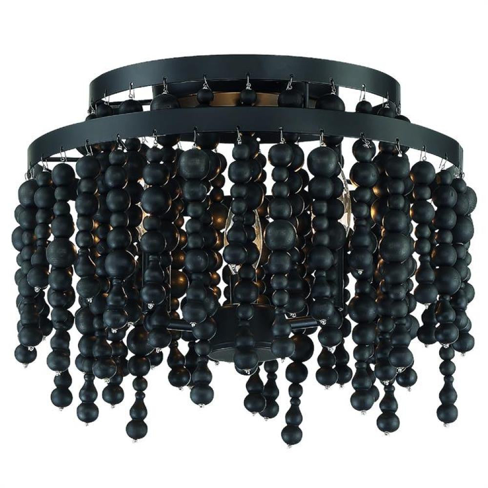 Crystorama Poppy Semi Flush Mount Matte Black, Black Wood Beads