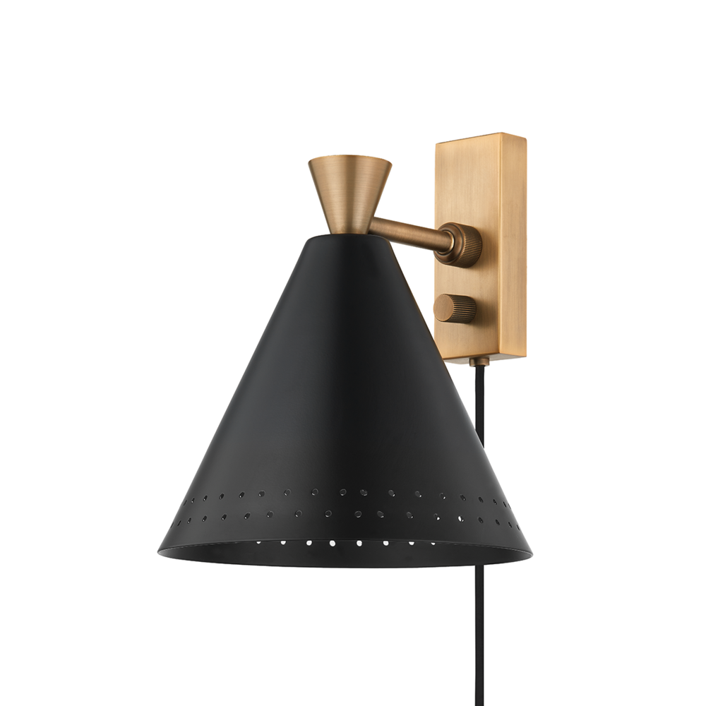 Troy Arvin Plug-In Wall Sconce Patina Brass / Soft Black