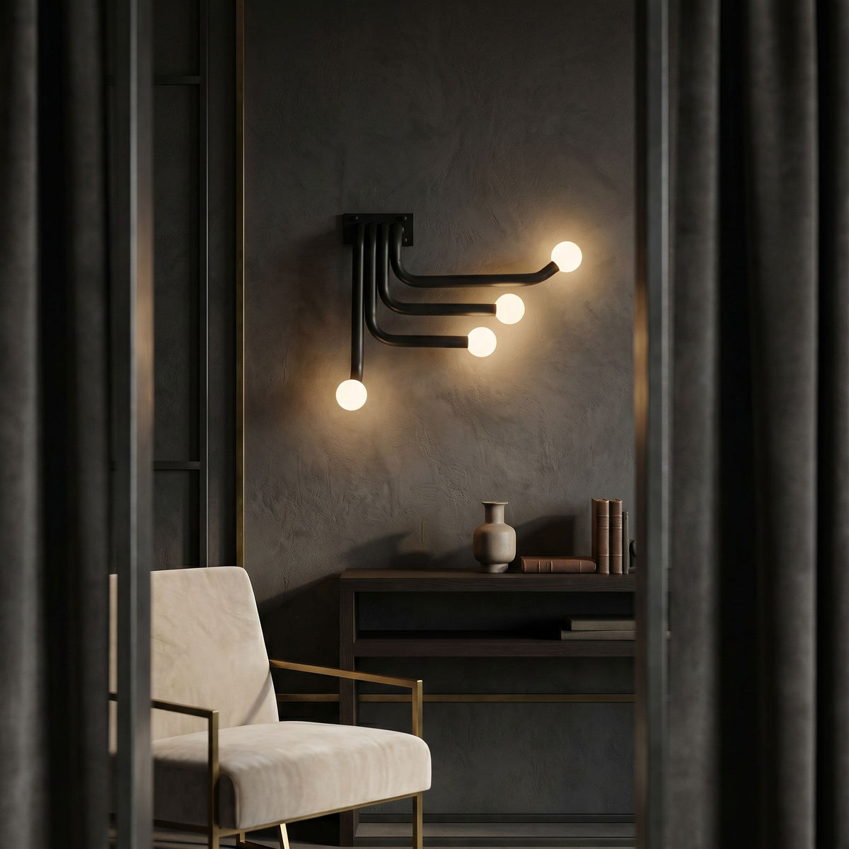 Noir Sweeny Wall Sconce Matte Black styled in an interior setting