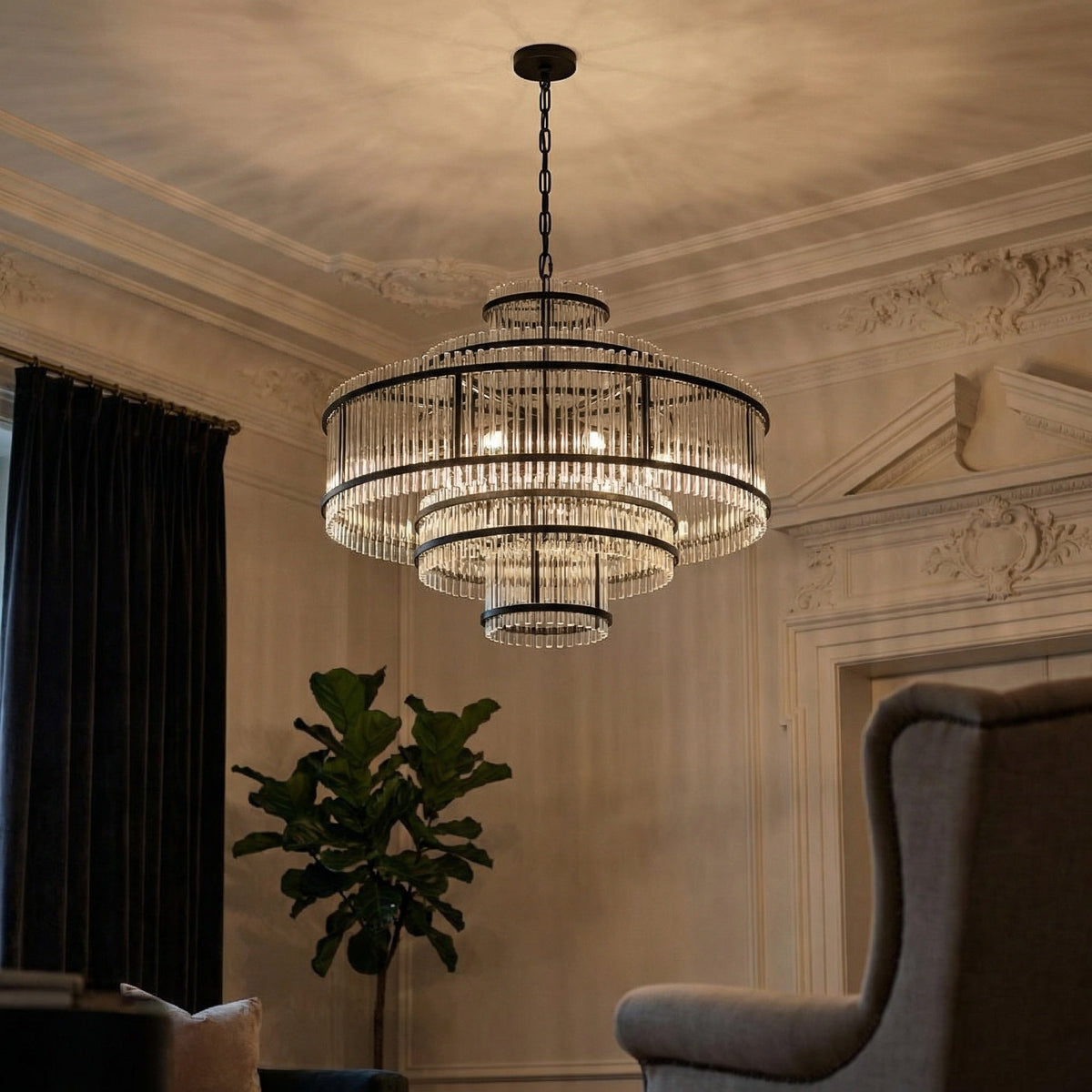 Noir Rowan Chandelier Matte Black styled in an interior setting