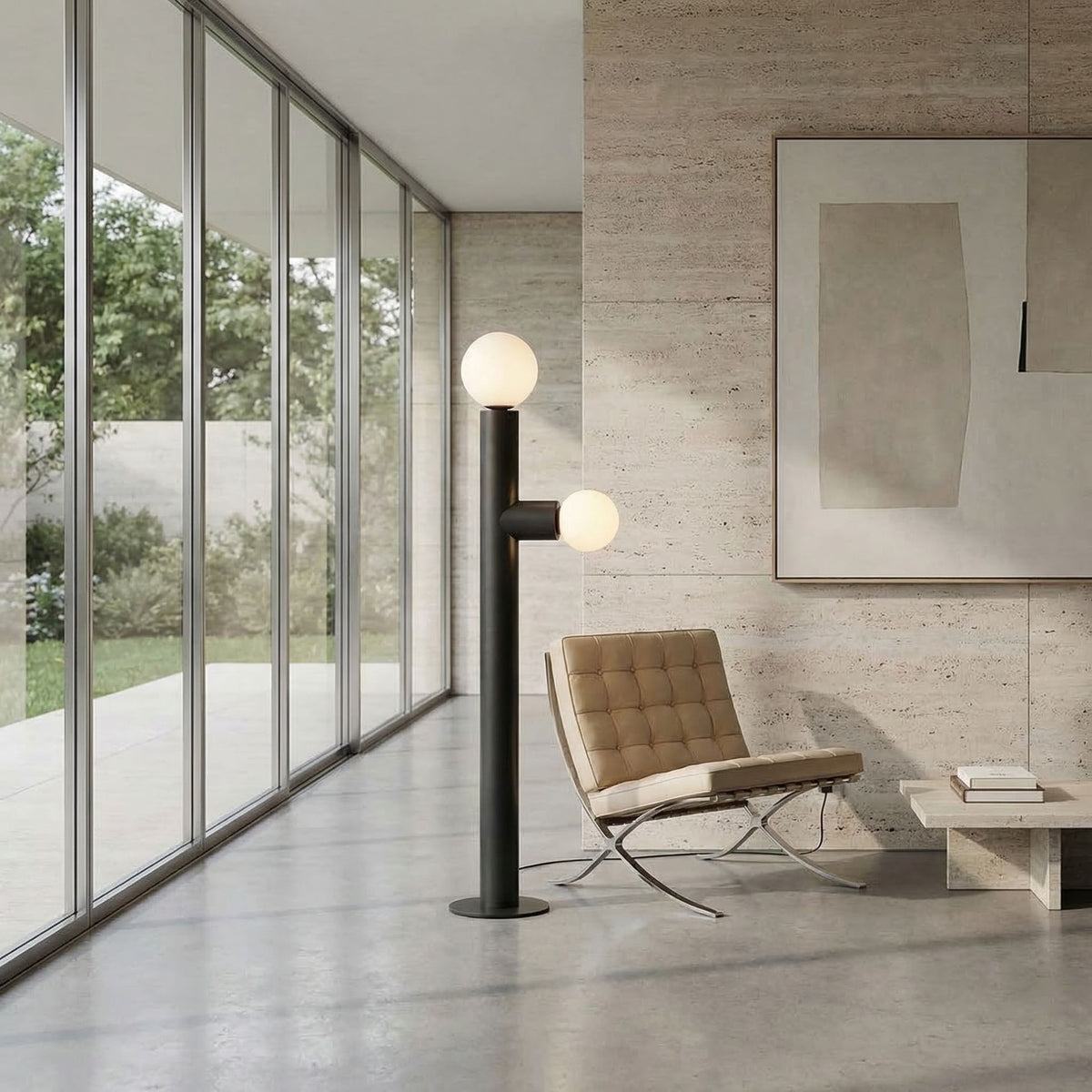 Noir Marlowe Floor Lamp Matte Black styled in an interior setting
