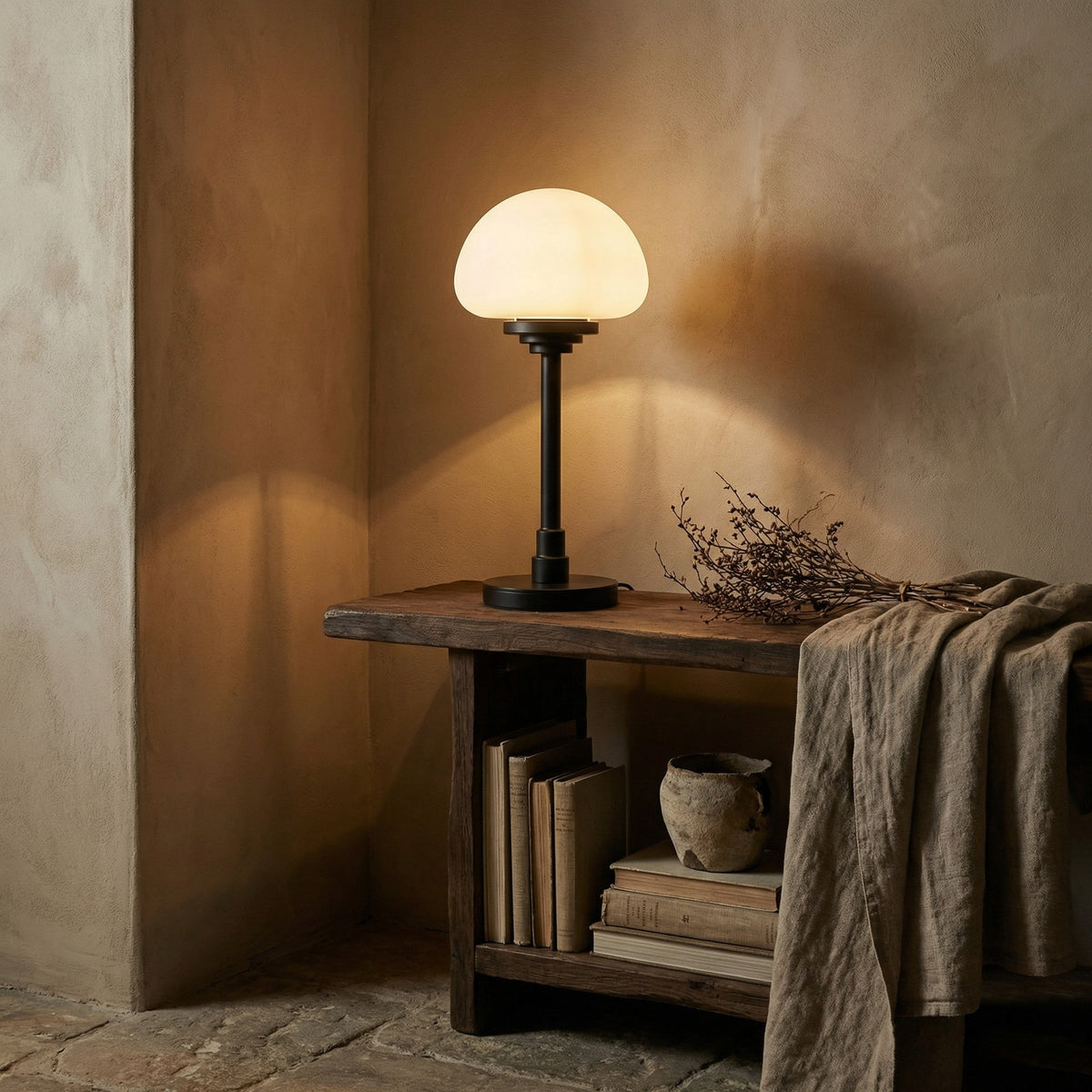 Noir Charlotte Lamp Matte Black styled in an interior setting