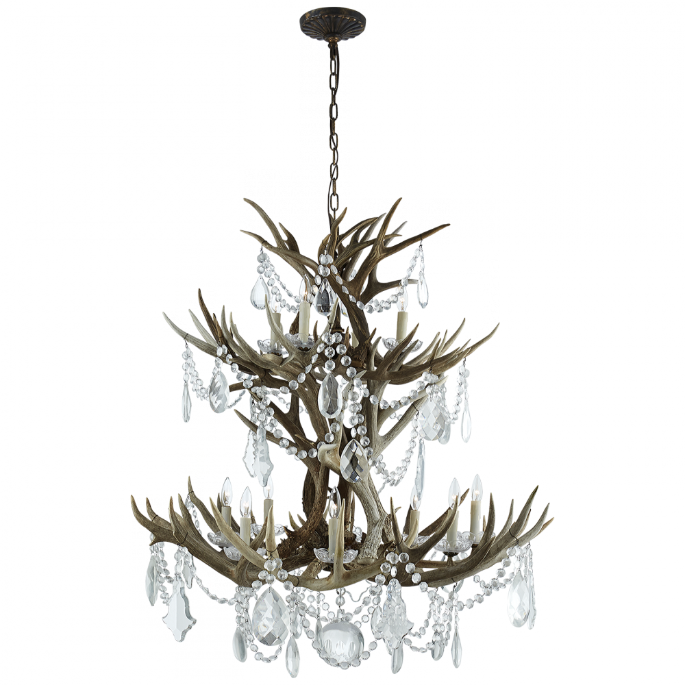 Ralph Lauren Straton Double Tier Chandelier Natural Bone with Antiqued Crystal