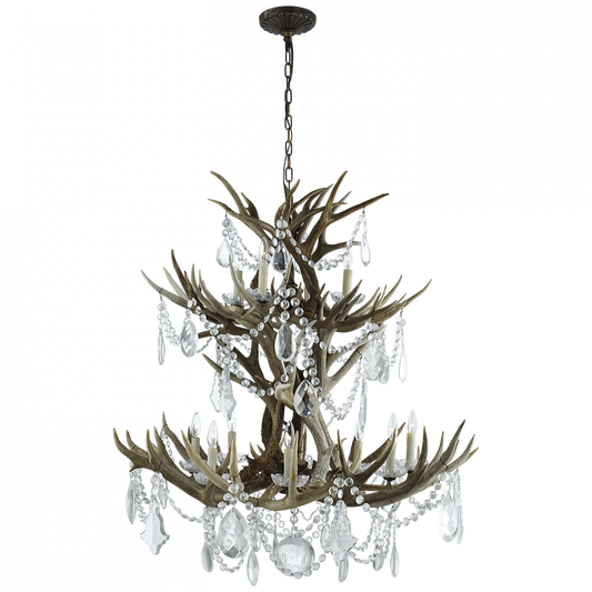 Ralph Lauren Straton Double Tier Chandelier Natural Bone with Antiqued Crystal