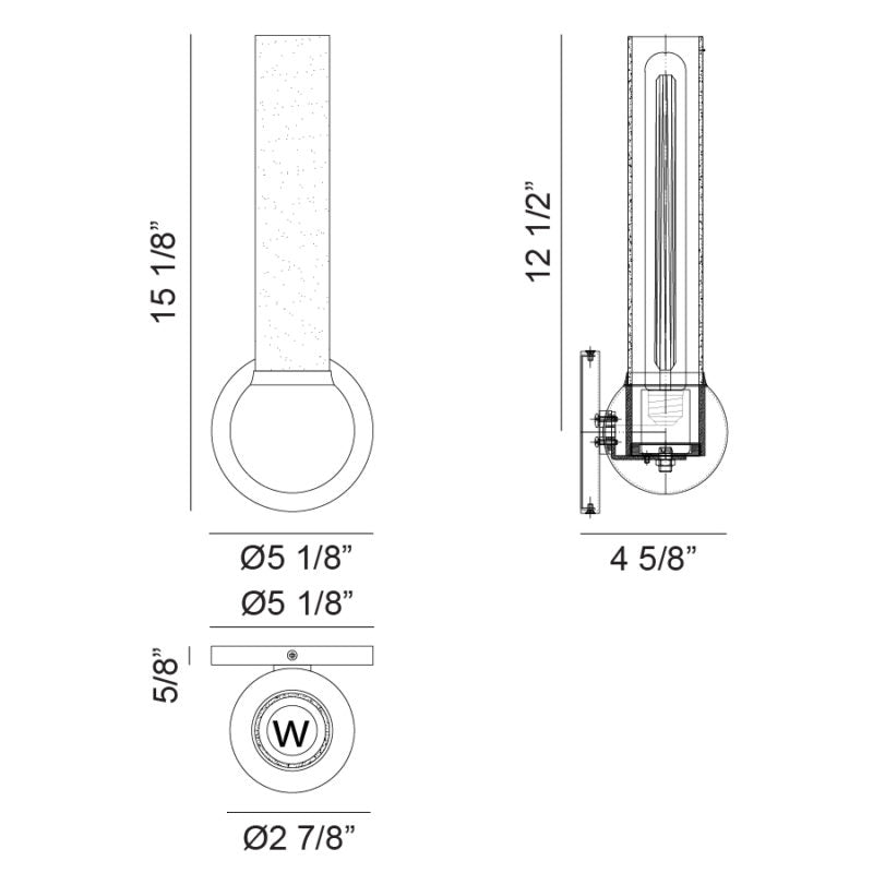 Matteo Lighting Pierce 15" 1-Light Wall Sconce – line drawing with dimensions
