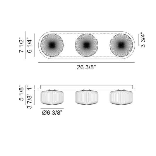 Matteo Lighting Knobbel 26" 3-Light Bath Vanity Light – line drawing with dimensions