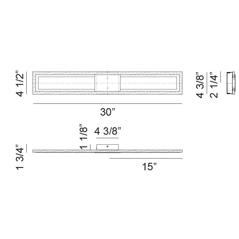 Matteo Lighting Valance 30" LED Bath Vanity Light – line drawing with dimensions