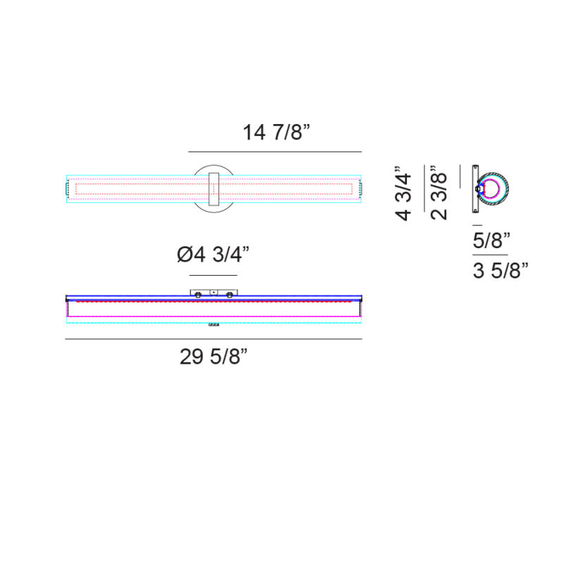 Matteo Lighting Satchie 30" LED Bath Vanity Light – line drawing with dimensions