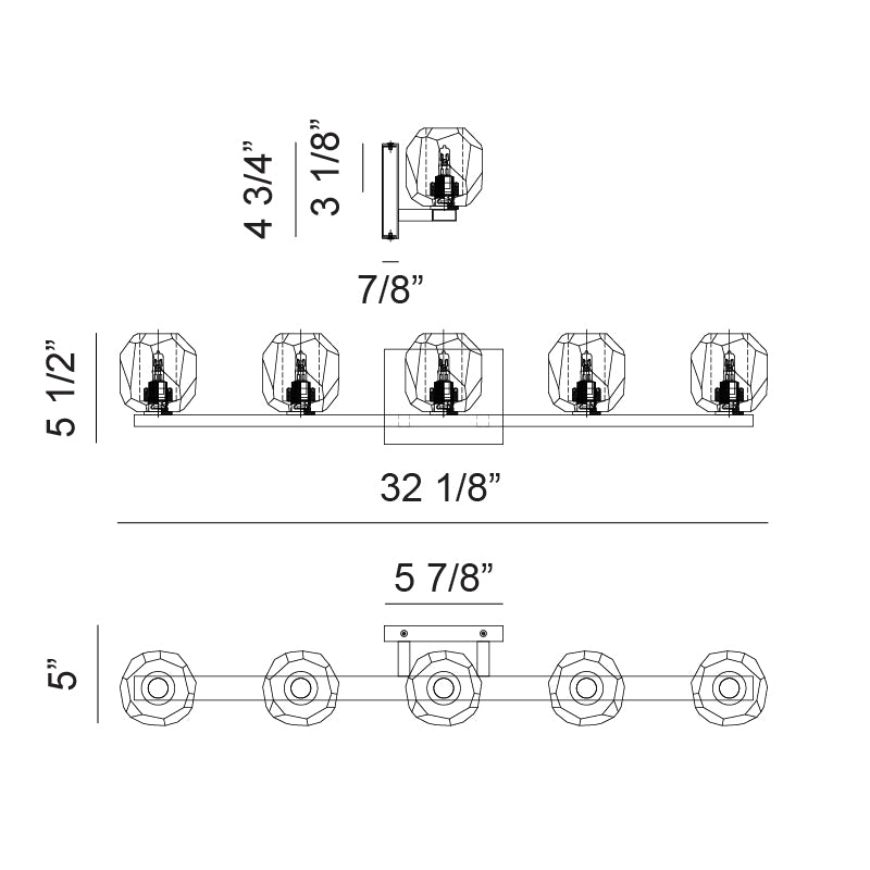 Matteo Lighting Carleton 32" 5-Light Bath Vanity Light – line drawing with dimensions