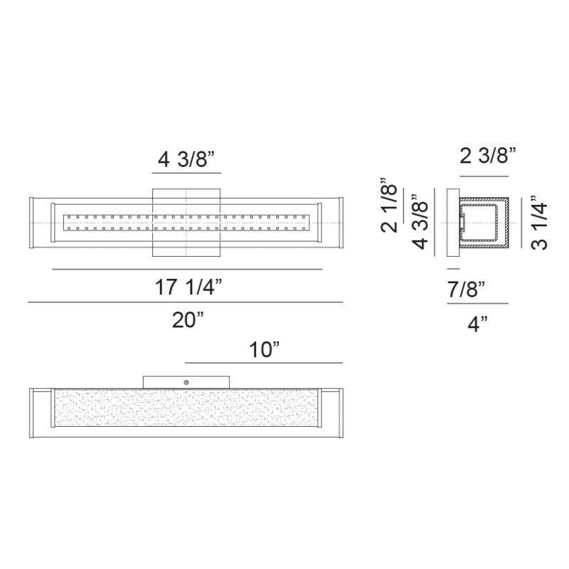 Matteo Lighting Cardenne 20" LED Bath Vanity Light – line drawing with dimensions