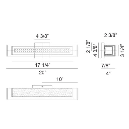 Matteo Lighting Cardenne 20" LED Bath Vanity Light – line drawing with dimensions