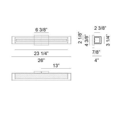 Matteo Lighting Cardenne 26" LED Bath Vanity Light – line drawing with dimensions