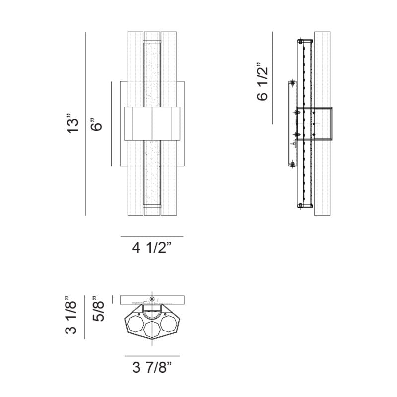 Matteo Lighting Krustallos 13" LED Bath Vanity Light – line drawing with dimensions