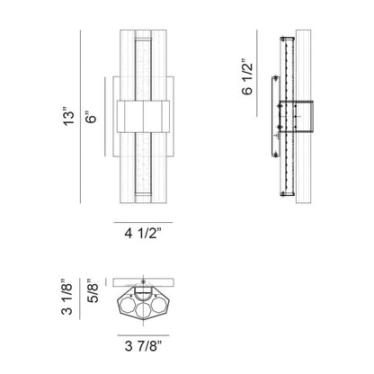 Matteo Lighting Krustallos 13" LED Bath Vanity Light – line drawing with dimensions