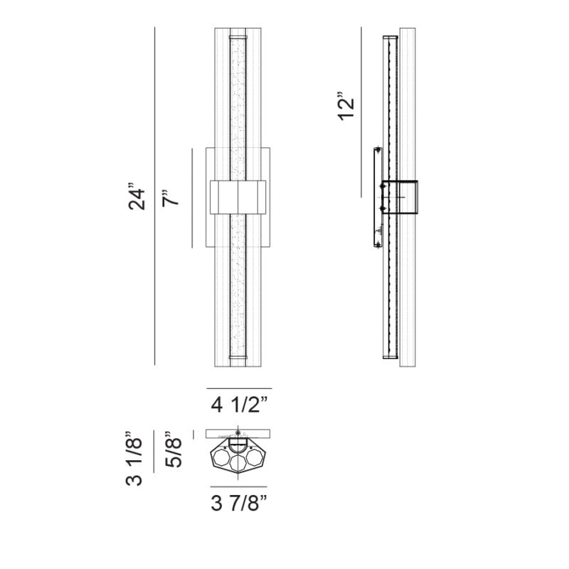 Matteo Lighting Krustallos 24" LED Bath Vanity Light – line drawing with dimensions