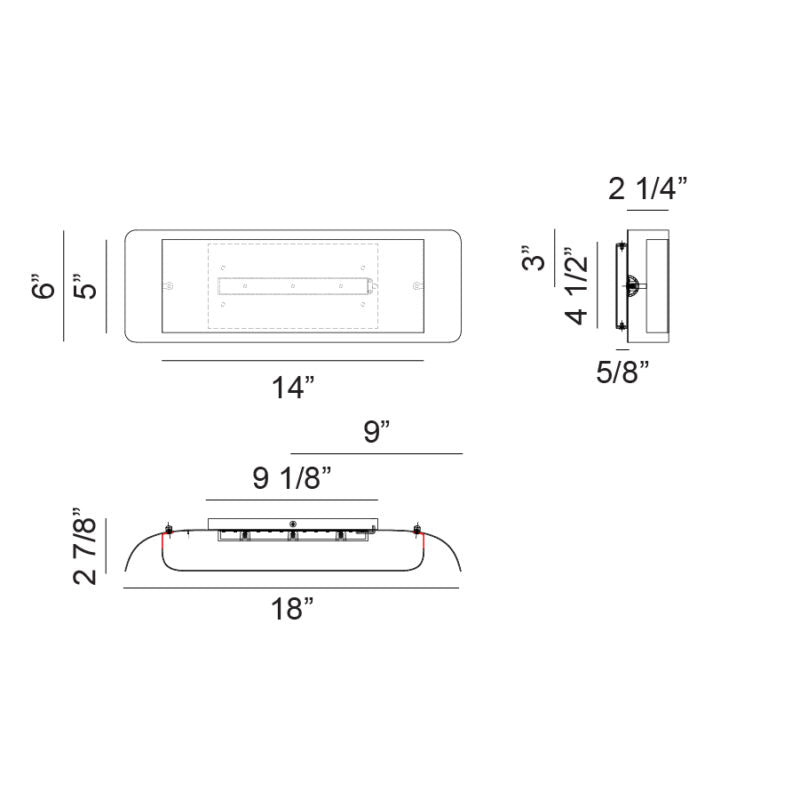 Matteo Lighting Kumilo 18" LED Bath Vanity Light – line drawing with dimensions