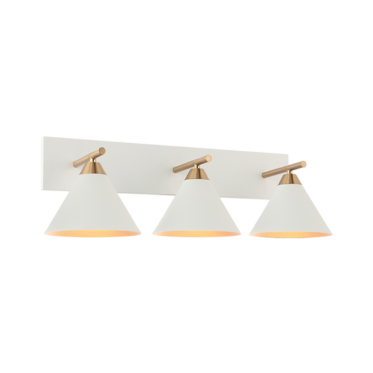 Matteo Lighting Bliss 3-Light Wall Sconce in Aged Gold Brass + White, 27.5"W (S10603WH)