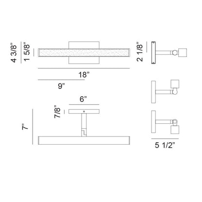 Matteo Lighting Parallel 18" LED Bath Vanity Light – line drawing with dimensions