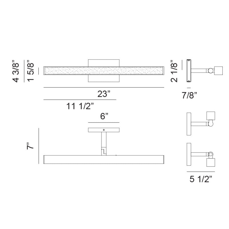 Matteo Lighting Parallel 23" LED Bath Vanity Light – line drawing with dimensions