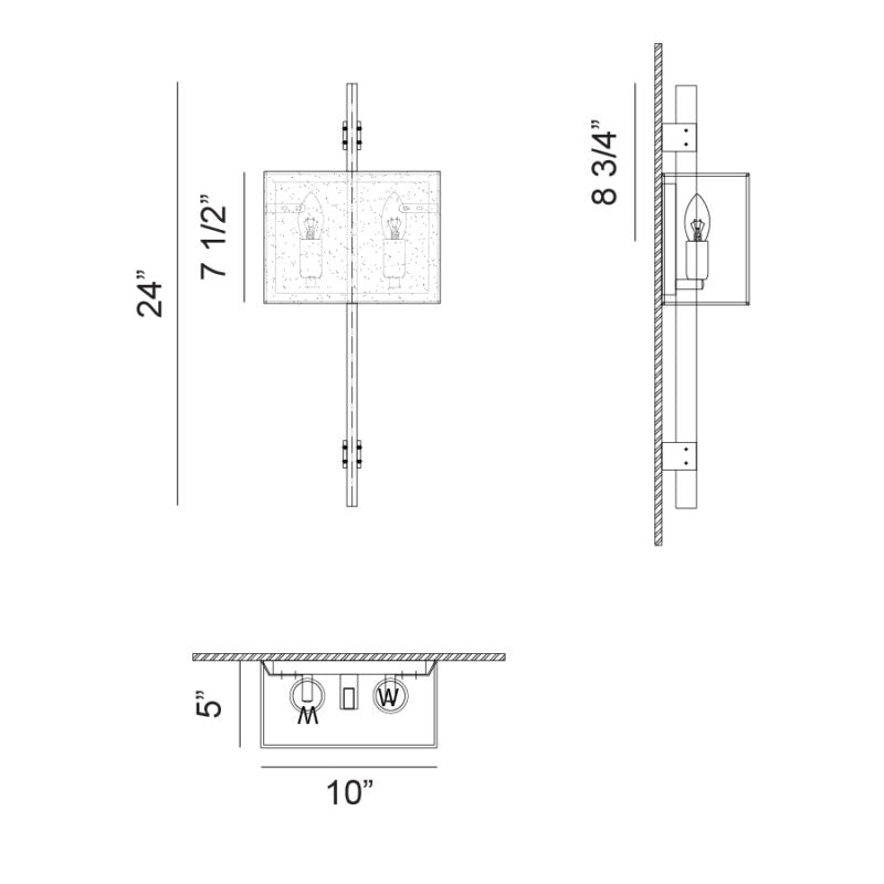Matteo Lighting Badgley 24" 2-Light Wall Sconce – line drawing with dimensions