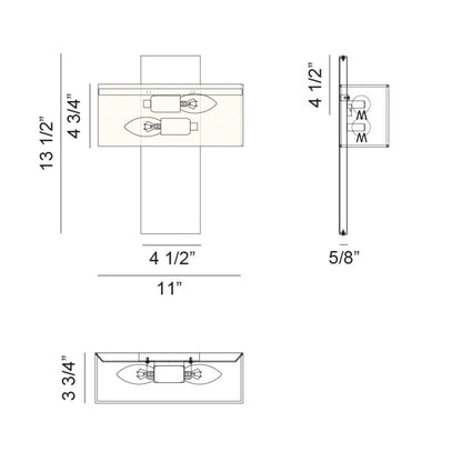 Matteo Lighting Stafford 14" 2-Light Wall Sconce – line drawing with dimensions