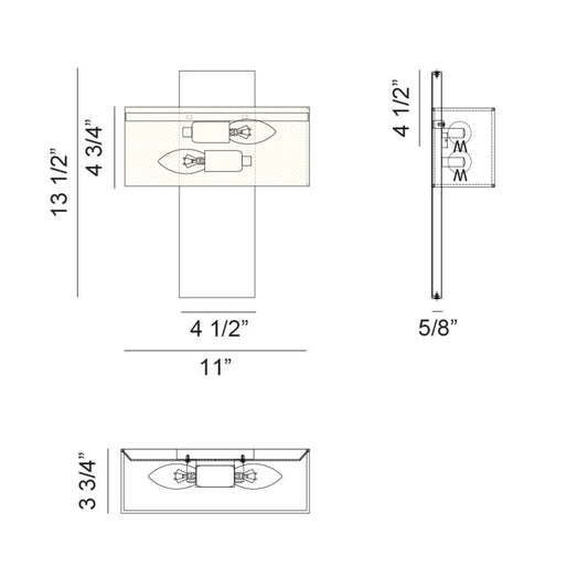 Matteo Lighting Stafford 14" 2-Light Wall Sconce – line drawing with dimensions