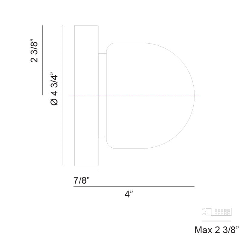 Matteo Lighting Pizzazz 5" Wall Sconce – line drawing with dimensions