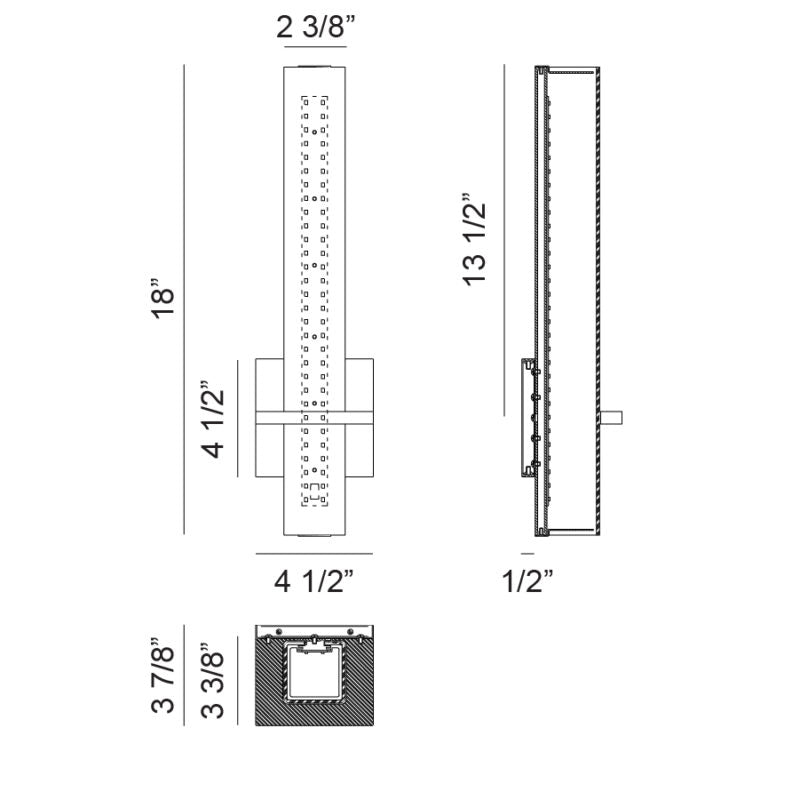 Matteo Lighting Rindlen 18" LED Bath Vanity Light – line drawing with dimensions