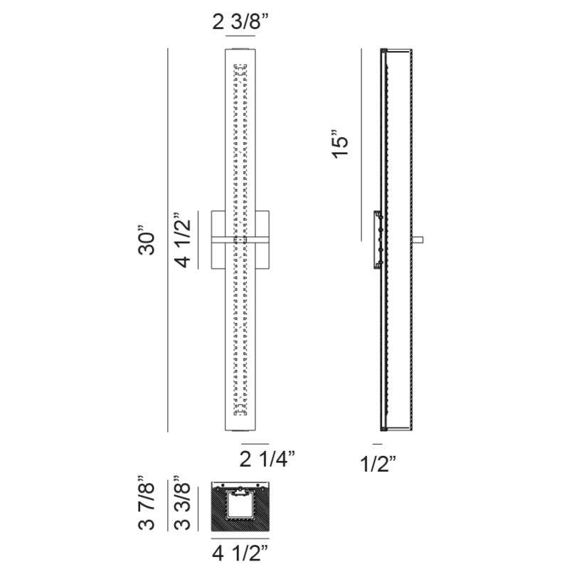Matteo Lighting Rindlen 30" LED Bath Vanity Light – line drawing with dimensions