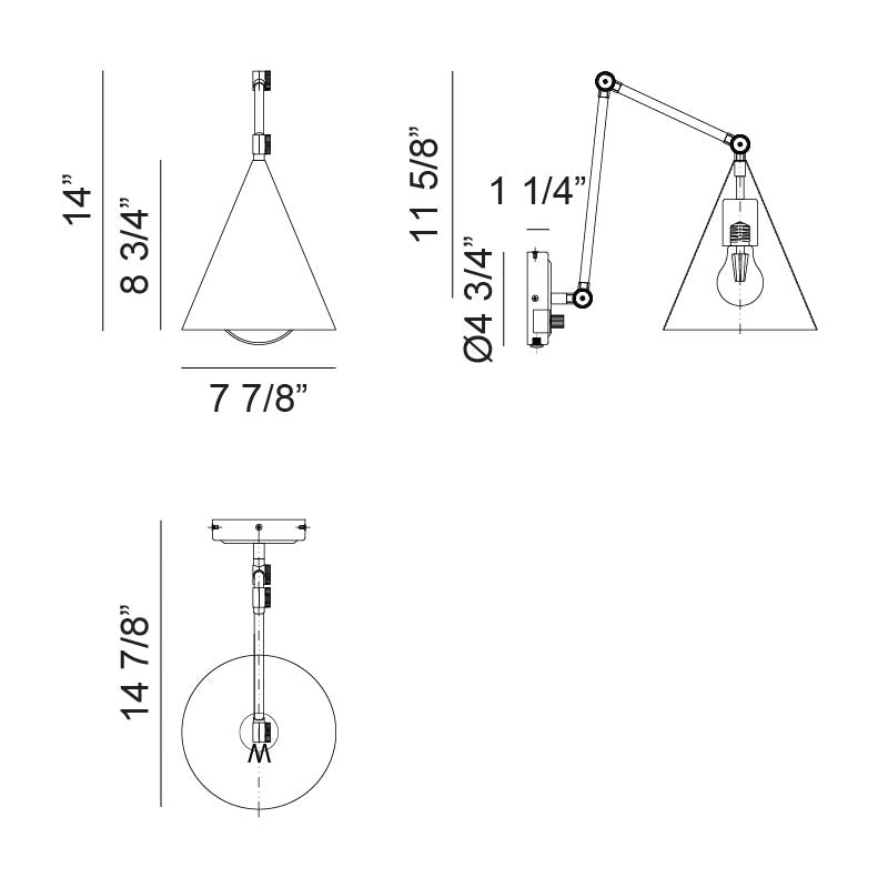 Matteo Lighting Pearson 14" Wall Sconce – line drawing with dimensions