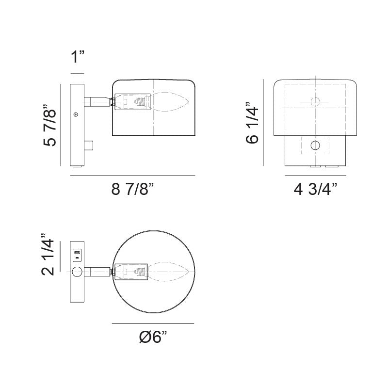 Matteo Lighting Clinton 6" Wall Sconce – line drawing with dimensions